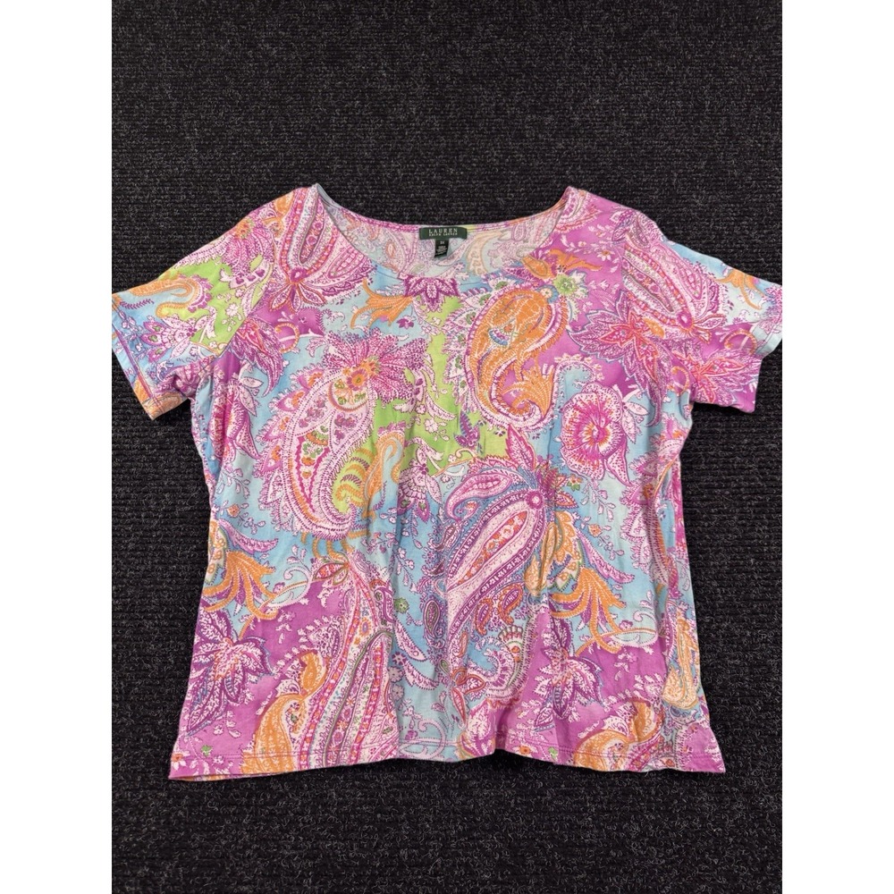 Lauren Ralph Lauren Women 3X Paisley Floral T Shirt Pink Multicolor Cotton Plus